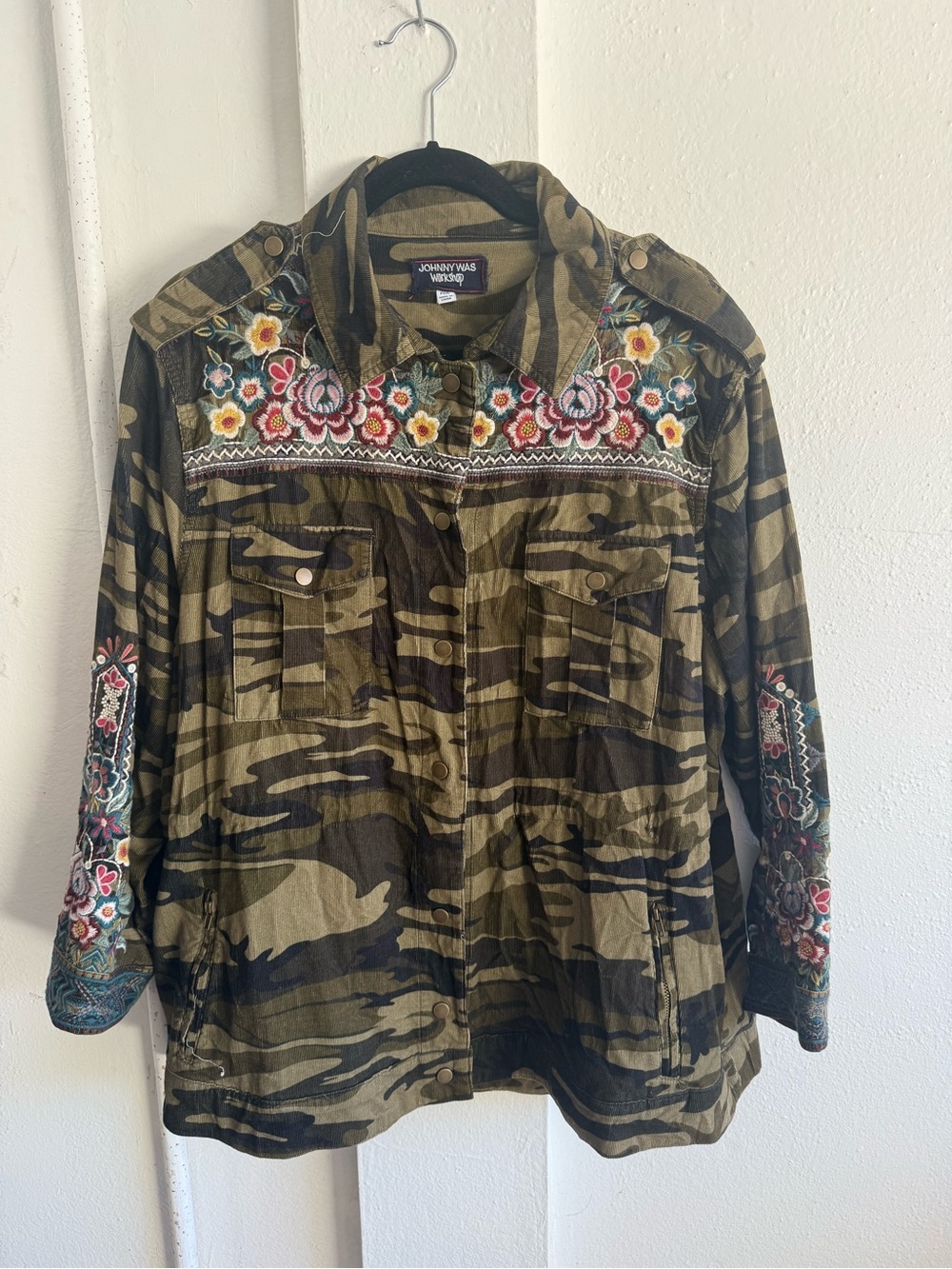 Johnny Was Workshop Raquel Camo Embroidered Utility Jacket - Petite XXL (PXXL)